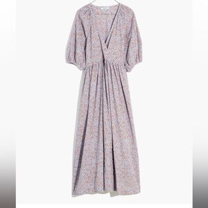 Madewell Long Sleeve Dress in Blue and Orange Pattern